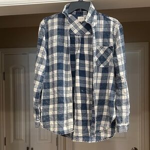 Blue and White Plaid Button-Up Shirt